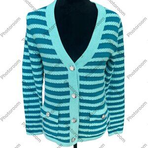 Isaac Mizrahi NWOT Blue Striped Long Sleeve Button VNeck Cardigan